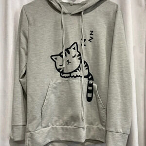 Cat Sleeping Hoodie Grey with Black Size Medium Cat Ears Hood